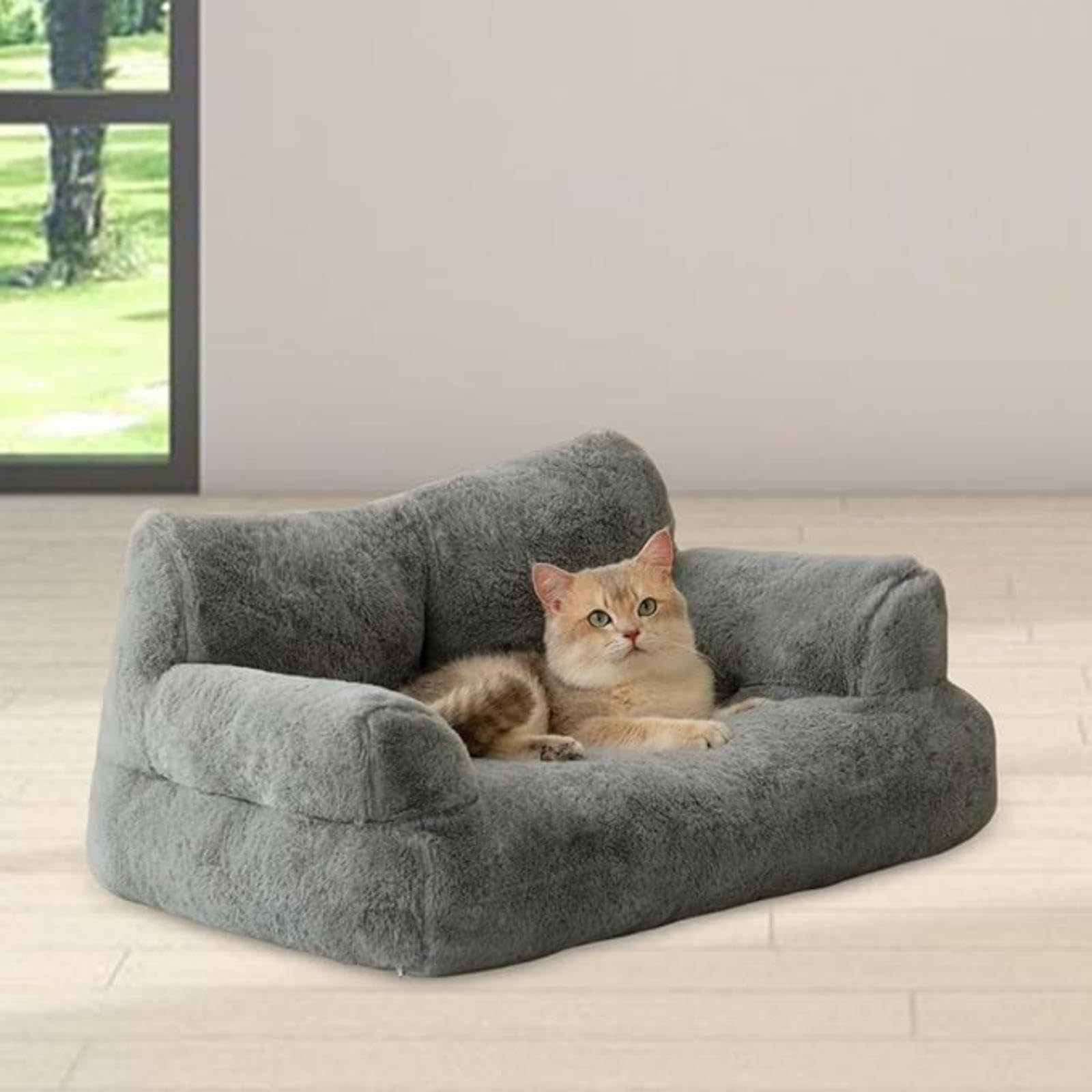 أريكة سرير مريحة وغير قابلة للانزلاق بتصميم عصري ناعم للحيوانات الأليفة والقطط والجراء وجميع السلالات من يلاجوي، لون رمادي