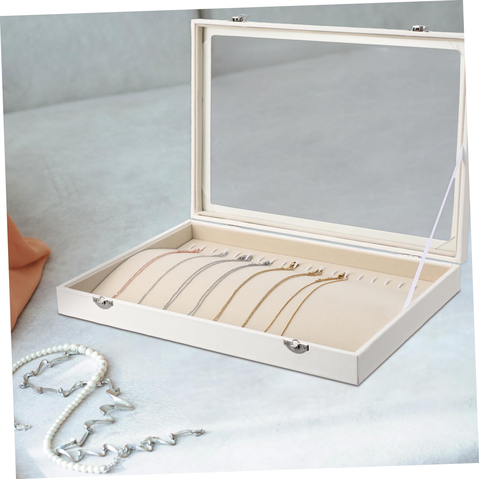 Healvian Caja De Almacenamiento Para Collares De Madera Tapa Transparente Organizador De Joyas Para Mujer Expositor De Collares Seguro Capacidad Grande y Diseño Elegante Adecuado Para Viajes y Diario