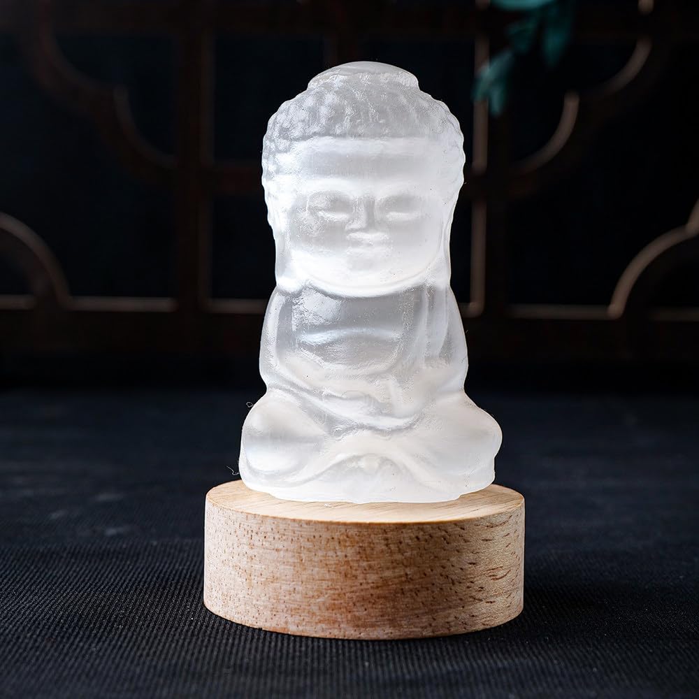 Piedra preciosa de selenita blanca LVTFCO tallada a mano con Buda Feng Shui