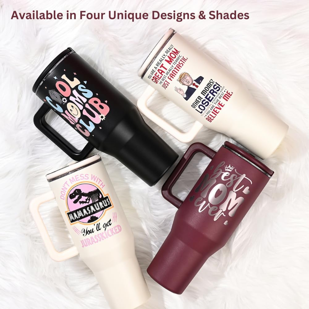 Mothers Day Gifts For Mom 40 oz Insulated Cool Moms Club Tumbler with Foldable Handle & Straw, Mommy Coffee Mug, Mama Tumblers, Funny Birthday Present for Her, Cute Mother’s Day Gift - Image 5