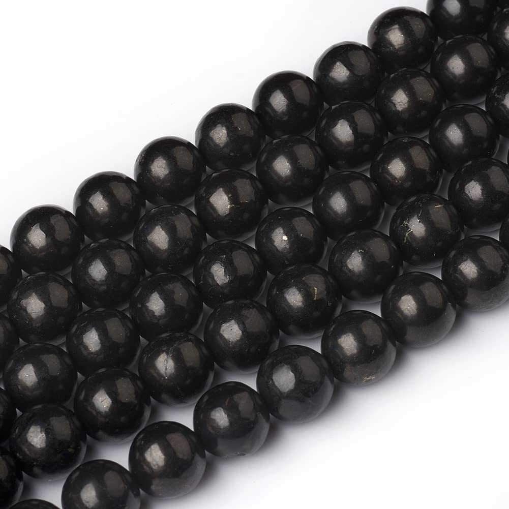 Spritewelry 40pcs 8mm Nature Shungite Beads Black Gemstone Round Loose Beads Energy Stone Healing Crystal Rocks for DIY Crafts Bracelets Necklaces Earrings Hole: 1mm