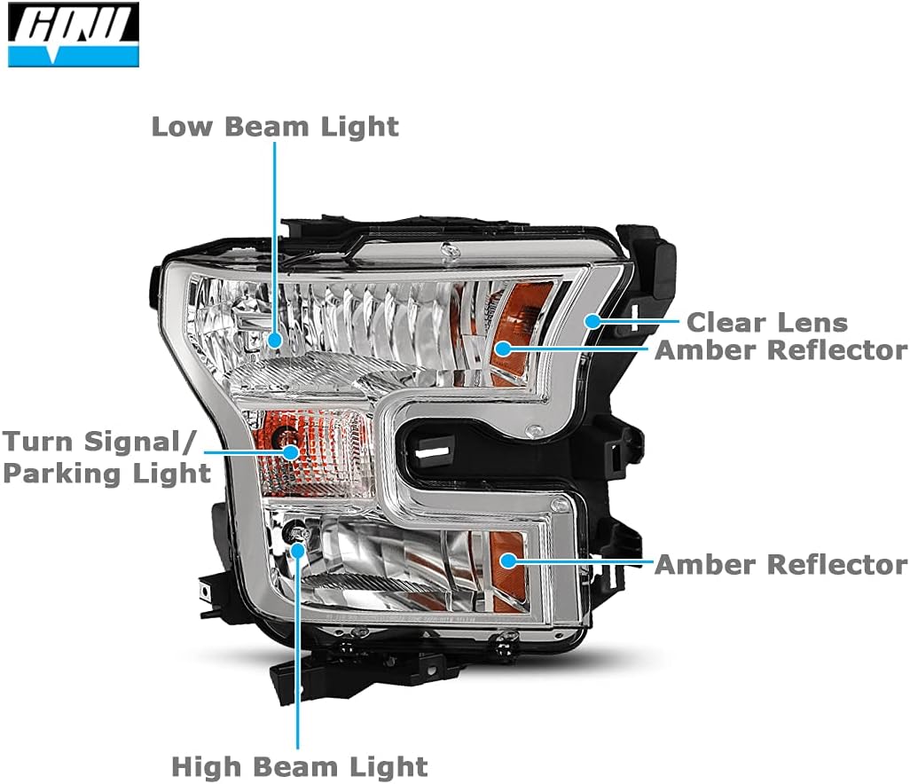 CPW Projector Headlights Assembly Fit For 2015 2016 2017 Ford F150 F-150, Functional Headlamps w/High Low Beam + Turn Signal Lights + Amber Reflector, Aftermarket Headlights Set Left+Right