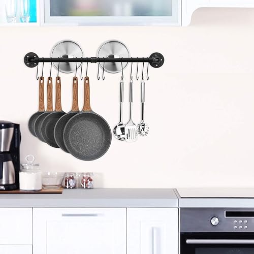 Miniatura 3 de Toplife Estante para ollas de 31.5 pulgadas, montaje en la pared de la cocina, tapa desmontable, organizador de utensilios con 14 ganchos, color