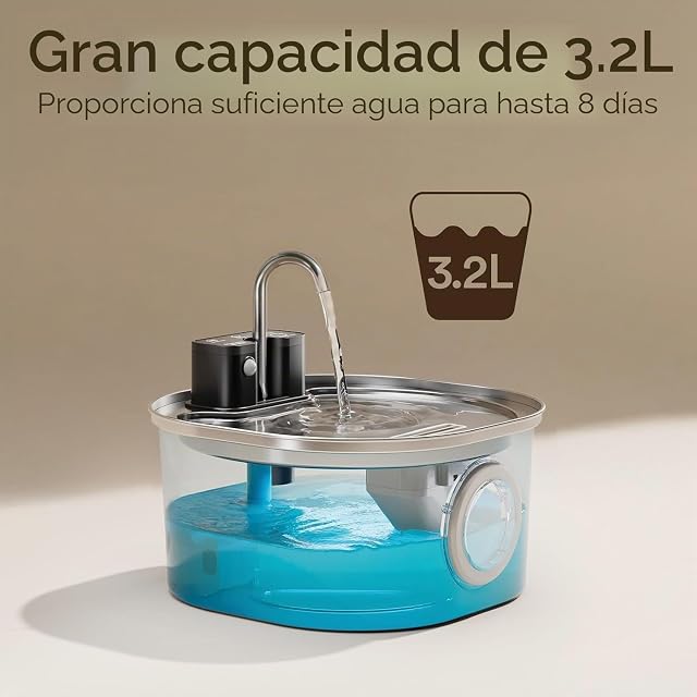 Foto 5 de 7 de Fuente de Acero Inoxidable para Gatos con diseño de Grifo, Fuente inalámbrica de 3,2 L