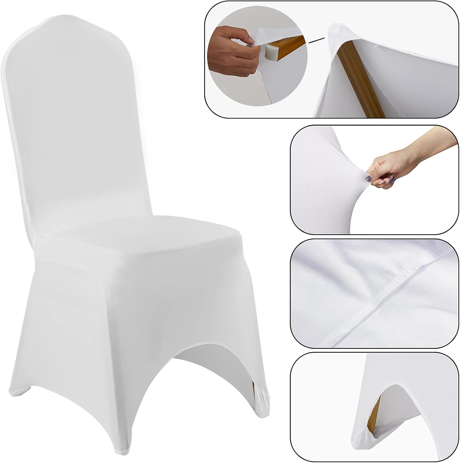 Amon Tech 50Pcs Arched Front Polyester Spandex Flat Chair Cover Stretchable Protector Slipcovers for Wedding Party Banquet Dining Decoration