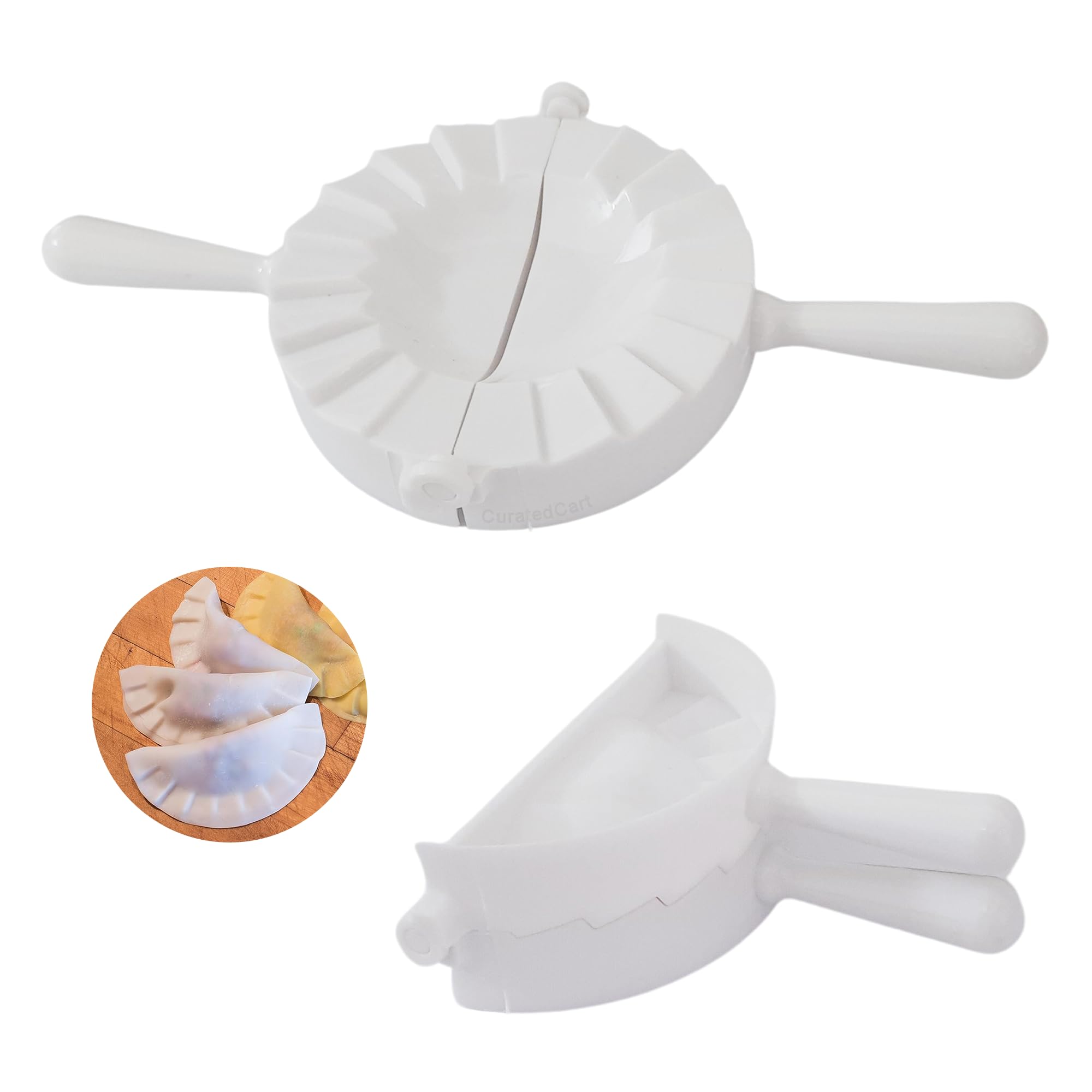 Curated Cart Gujiya Maker 2 in 1 Dumpling Maker New Efficient Dumpling/Momo Mould DIY Dumpling Maker Molds Manual Dumpling Skin Maker Dumpling Moulds Kitchen Dumpling Making Tool -White