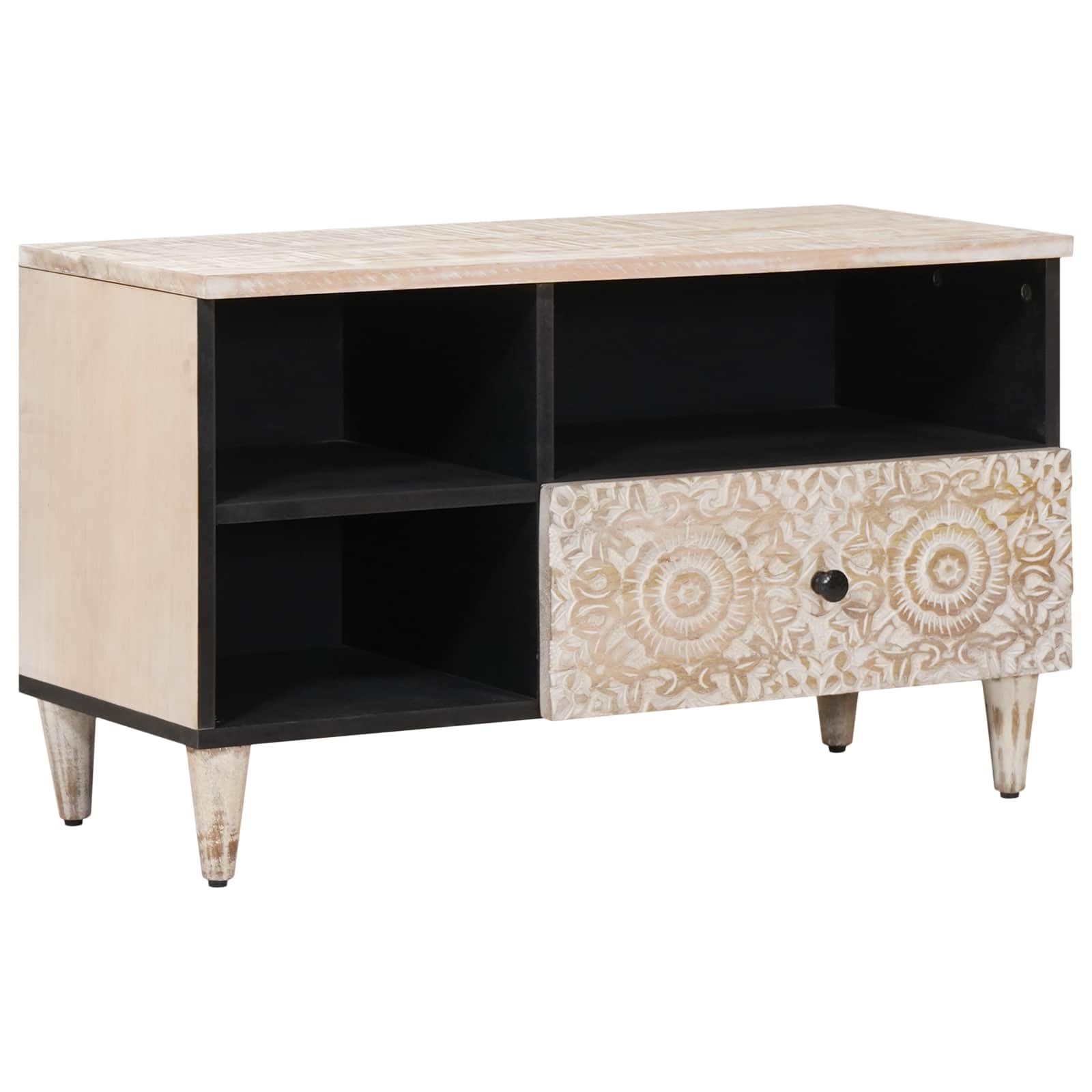 Mobile TV 80 cm legno manico cassetto | Gambe in metallo, stile industriale, portaoggetti per soggiorno, facile da montare