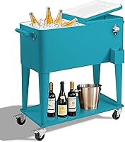 Vista 16 de Outvita Hielera Rodante de 80 Cuartos, Enfriador Portátil de Bebidas para Bar con Bandeja Colectora, Bandeja de Almacenamiento Inferior
