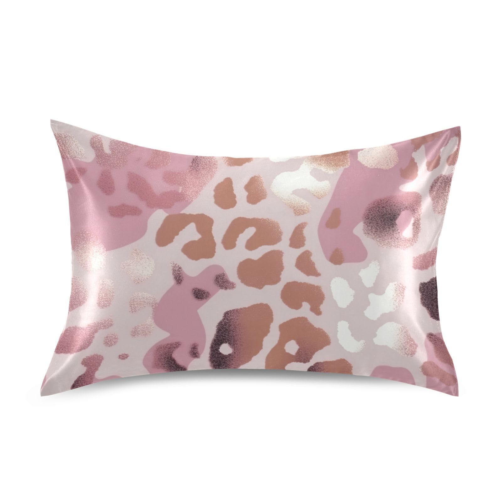 STAYTOP Fashion Rose Gold Leopard Animal Print Pillowcase for Hair and Skin Silk Pillowcase,Soft and Breathable Slippery Satin Pillowcase Covers for