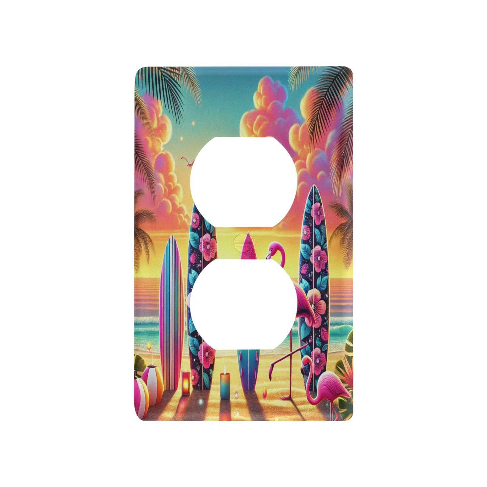 Surfboard Tropical Beach Light Switch Cover Decorative Receptacle Outlet Wall Plate Guard Plastic Outlet Covers for Home Decor Room Office Bathroom (Duplex Outlets Cover)