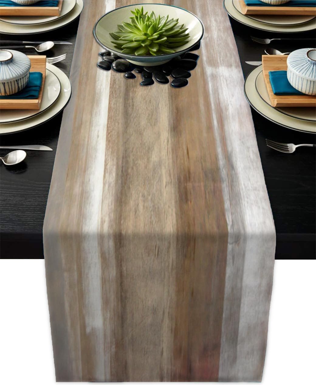 Brown Grey Table Runners Modern Art Farmhouse Linen Table Runners Dresser Scarves Retro Rustic Style for Party Kitchen Dining Table Coffee Holiday Party Decor (Brown Grey, 13"x 71")