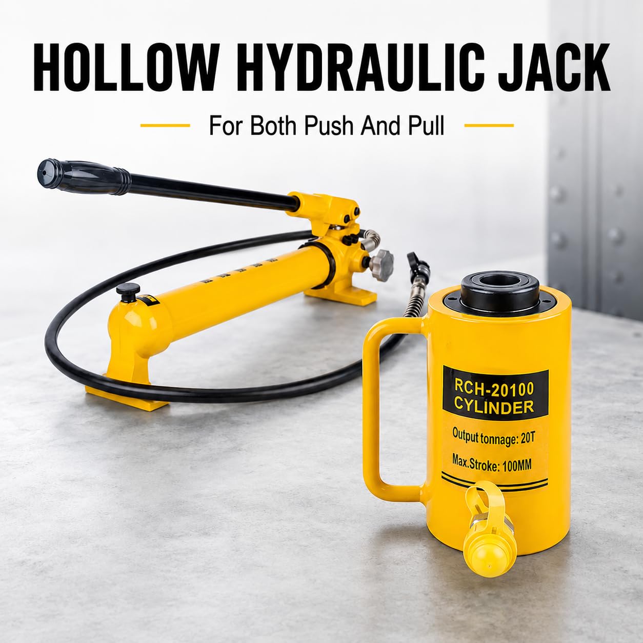 Podnośnik hydrauliczny 20 ton z pompą ręczną, podnośnik hydrauliczny jednostronnego działania do pchania i ciągnięcia, skok 4 cali, trwała konstrukcja do dużych obciążeń