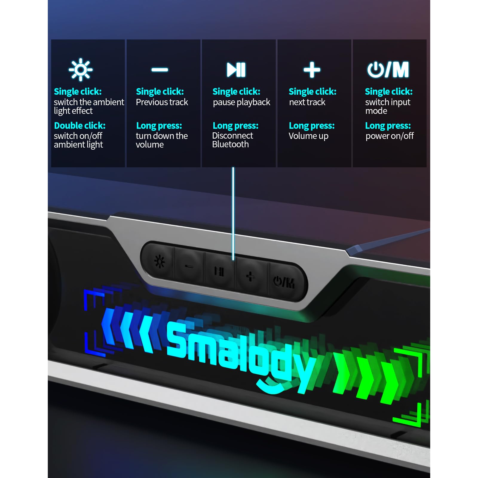 Smalody Altoparlanti per PC, altoparlante da gioco con luci LED, soundbar USB, altoparlante per computer, altoparlante multimediale perfetto per giochi per PC, desktop, computer, laptop
