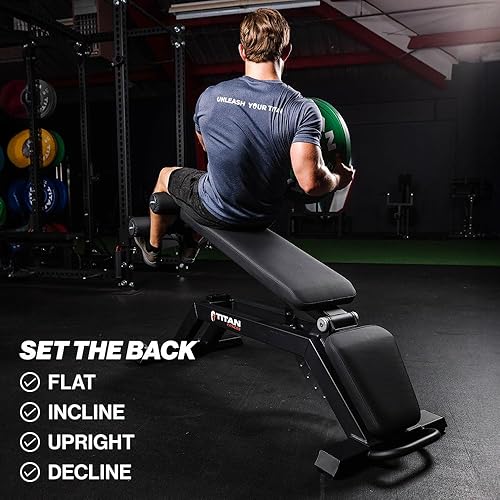 Miniatura 5 de Titan Fitness TITAN Series FID Banco de pesas ajustable con 70 ángulos planos, inclinación, declinación, clasificación de 600 libras, acolchado de