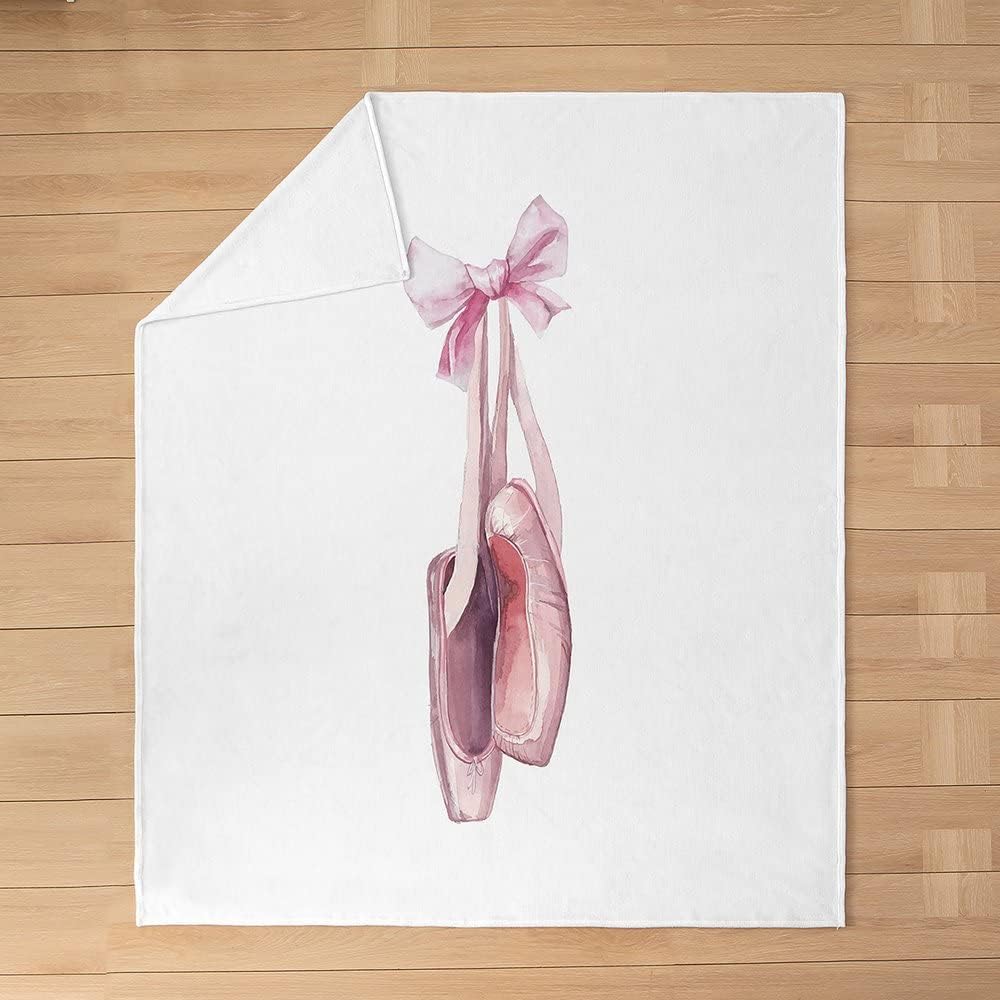 Ballet Shoes Flannel Fleece Blanket Throw Size,Super Soft Cozy Ballet Theme Plush Blankets,Lightweight Microfiber Pink Shoes Throw Blanket for Couch Sofa Bed,50x60 Inches