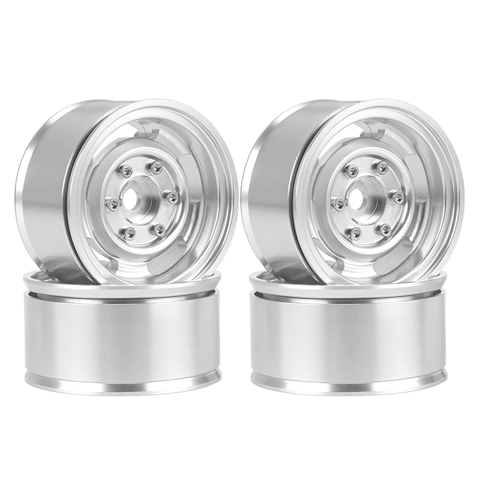 WONFAST 4PCS 1.55 Inch Aluminum Alloy Metal Beadlock Wheel Rim,Retro Vintage Design Wheel Hubs Replacement Accessory for Axial SCX10 AX90069 D90 TF2 CC01 Tamiya TRX4 1/10 RC Crawler Car Parts (Silver)