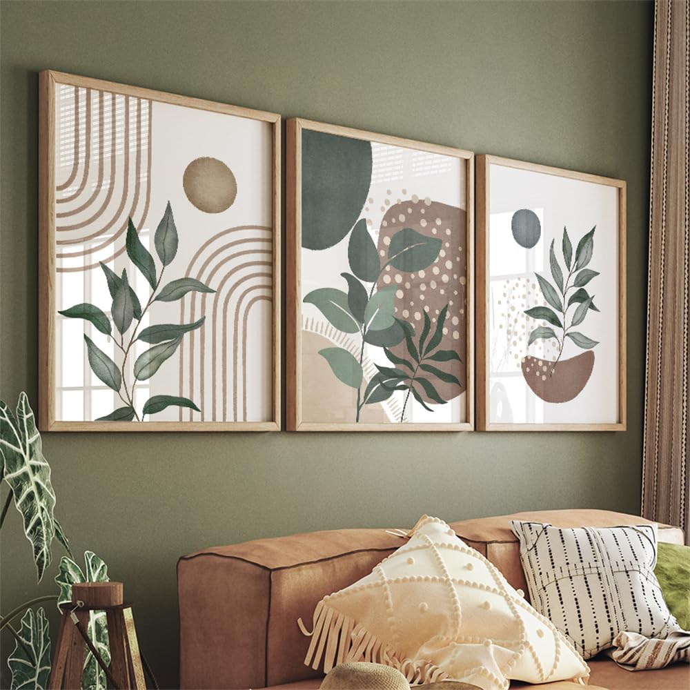 WBYZAC Wall Pictures-Abstract Leaves Sun Mountain Lines Rainbow Landscape Wall Art Posters and Prints Canvas Painting Pictures for Living Kitchen Room Decor-30 * 50cm*3PCS (No Frame)