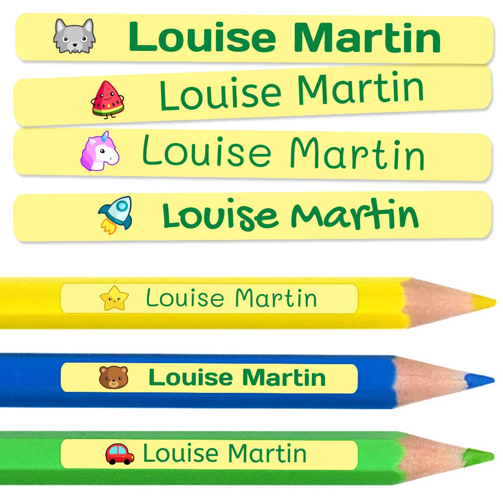 150 Personalised Sticky Labels for Pencils and Ballpoint Pens School Stickers with Name for Marking Items Waterproof Stickers for School and Nursery Dimensions 4.6 x 0.6 cm — image 1