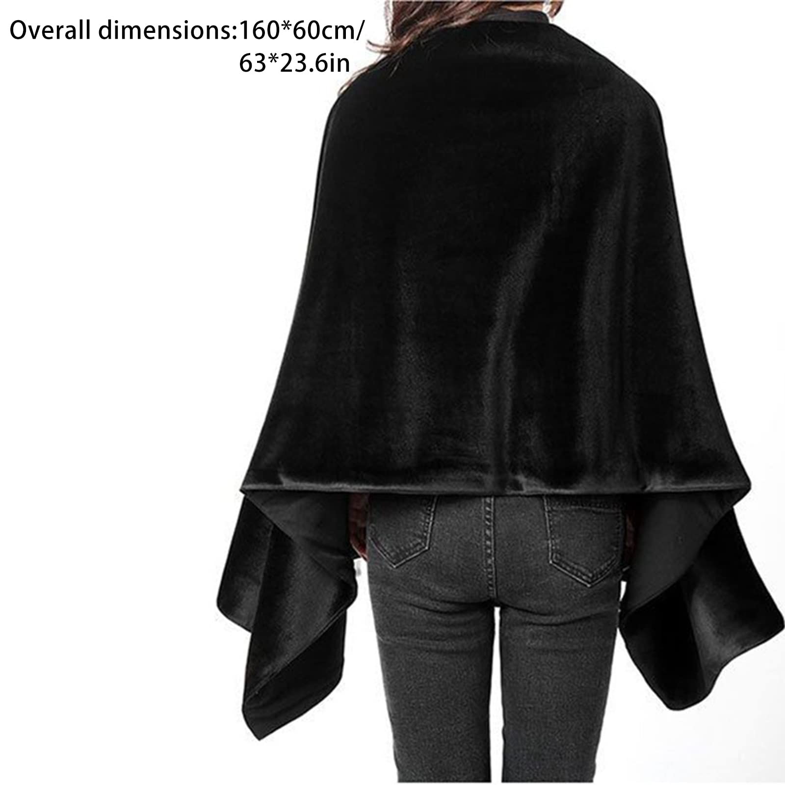 Manta eléctrica calefactada, con 3 ajustes de calefacción y 3 horas de apagado automático, con cierres de botón, para el chal calefactado de la oficina. ( Color : Black , Size : 160*60cm/63*23.6in )
