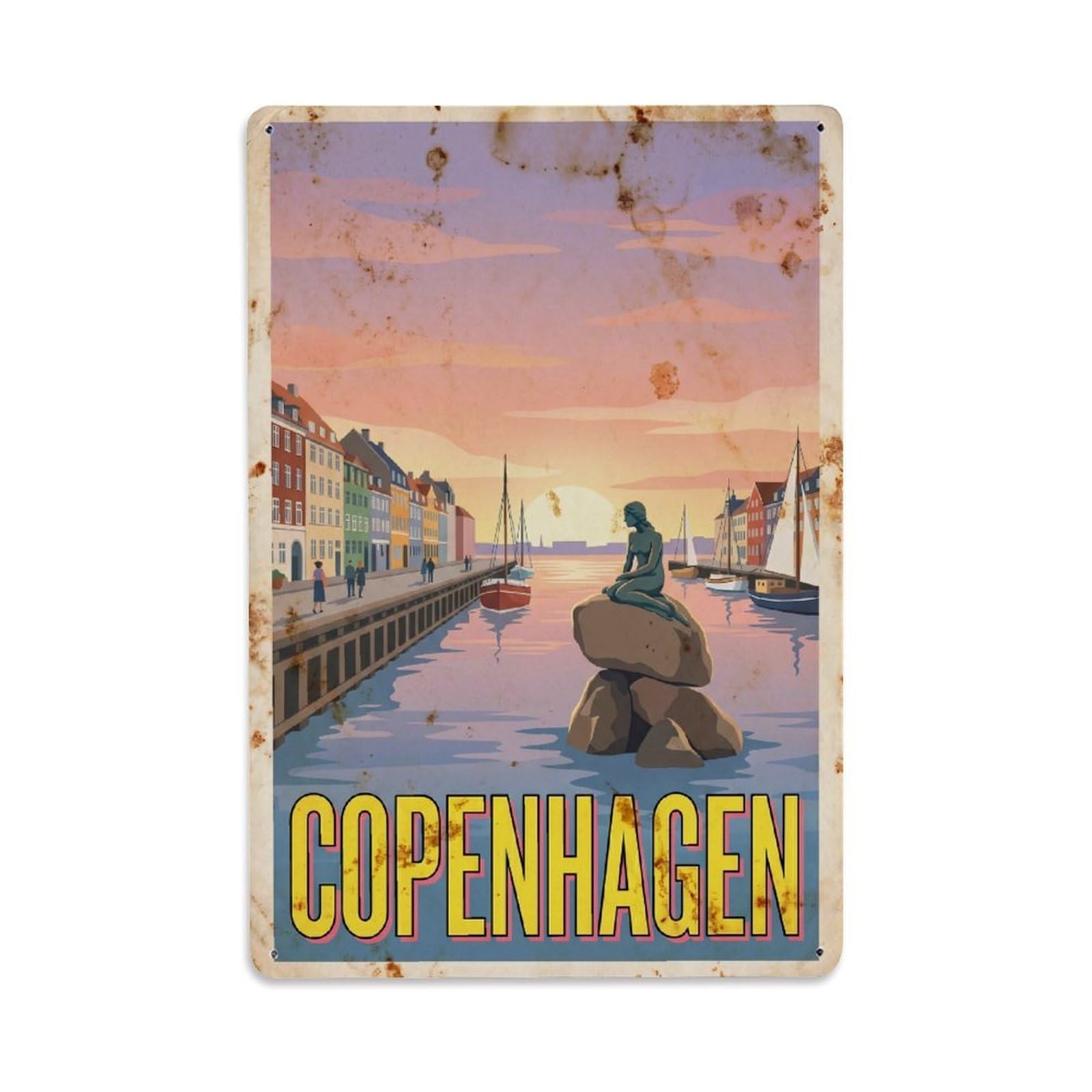 Este 8X12inch Style Vintage Travel Copenhagen Denmark Pretty Metal Tin Sign