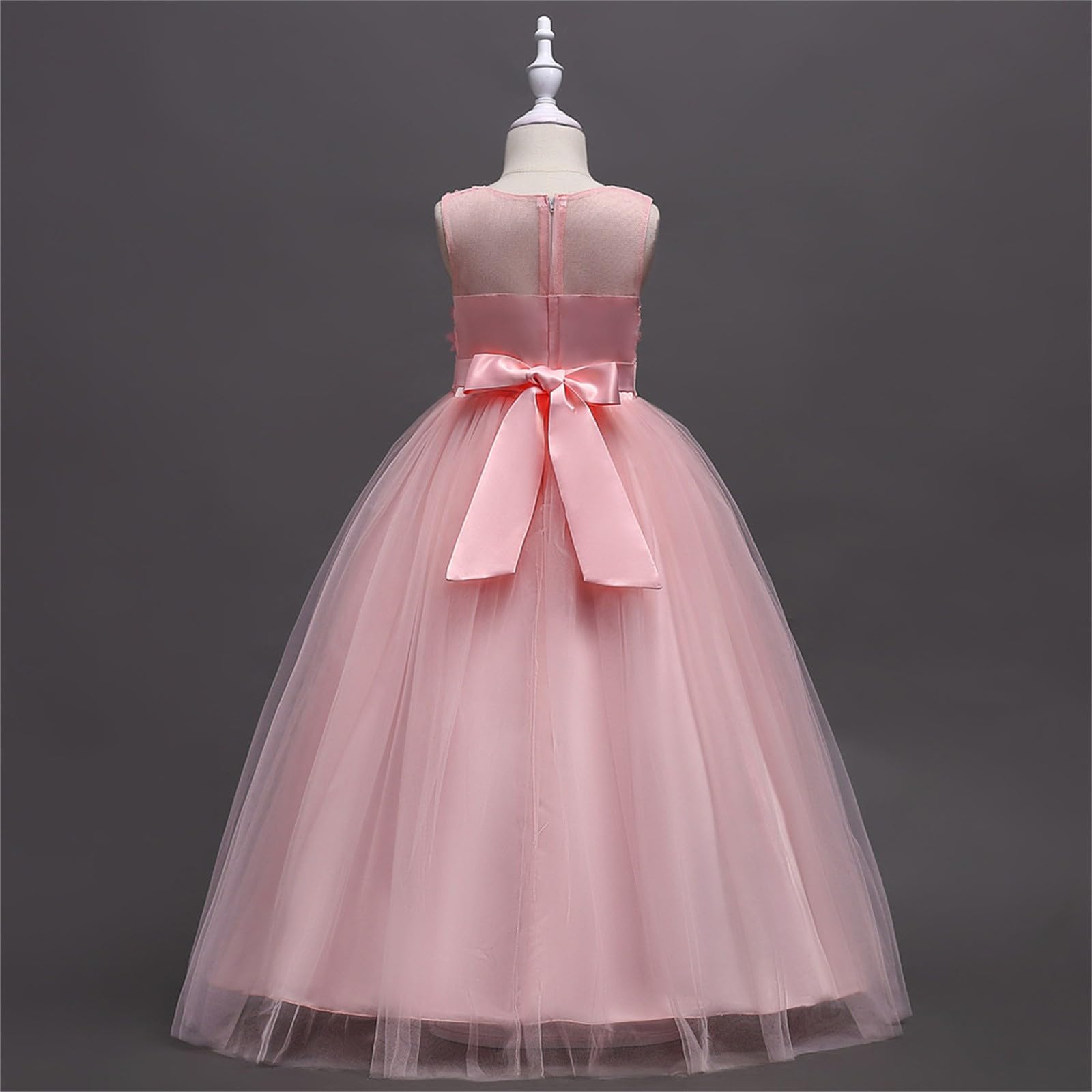Abito da principessa in tulle, con fiori e fiori, per matrimonio, damigella d'onore, feste di compleanno, concorso, sera, formale, ballo di fine anno