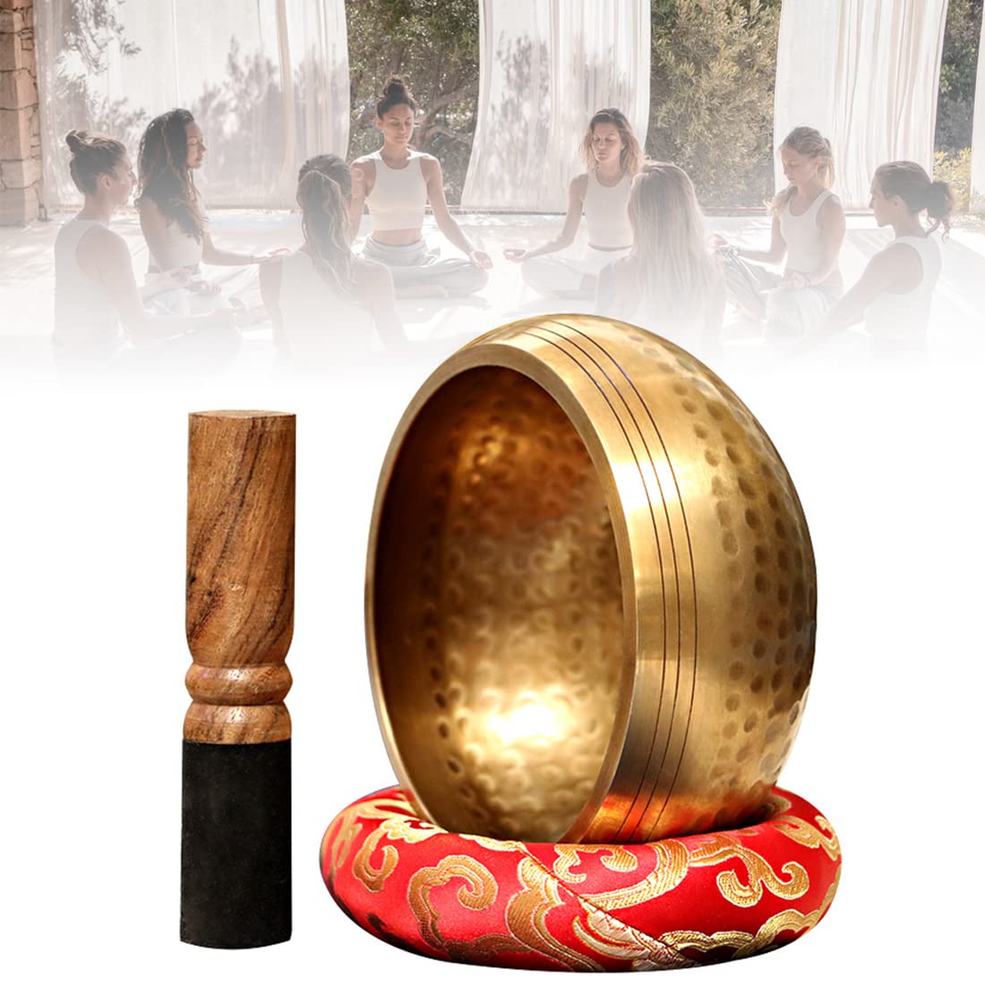 Bol chantant tibétain 20cm avec coussin en soie pour yoga et méditation