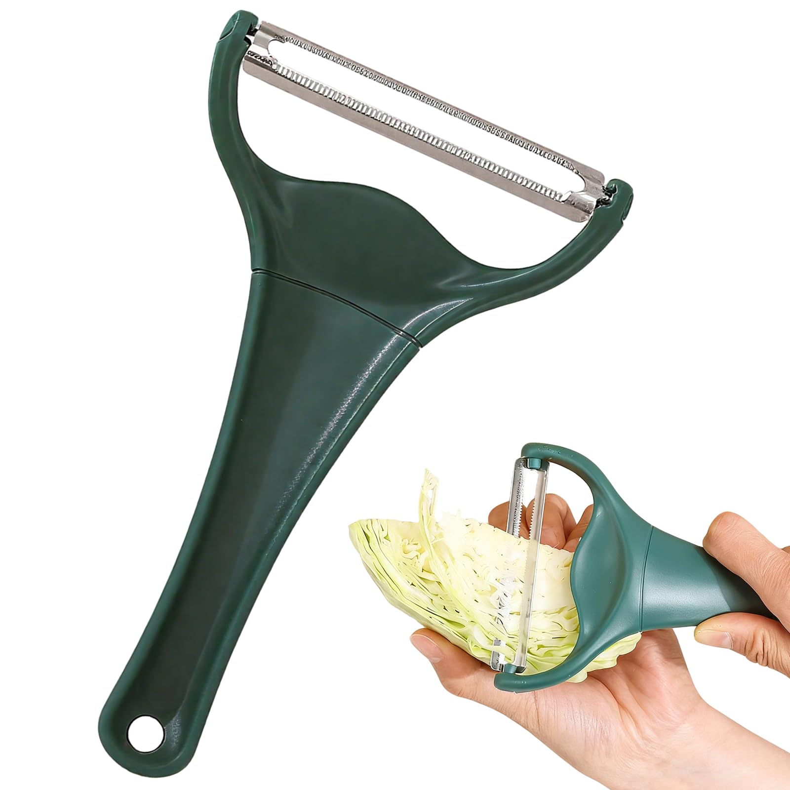 EMTPJAL Cabbage Shredder & Vegetable Peeler, Double Blade Stainless Steel Slicer for Coleslaw & Salads, Heat-Resistant Kitchen Gadget with Ergonomic Handle (Green)