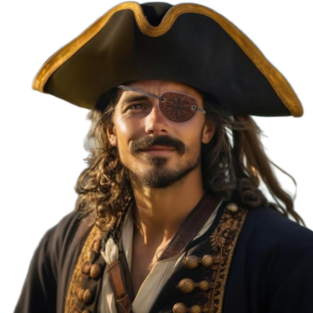 Pirate Eye Patch Leather Medieval Eyepatch Pirate Captain Costume Fancy Dress Eyewear Accessory Viking Cosplay Role Play Eye Cover Vintage Renaissance Design For Halloween Parties - Image 2