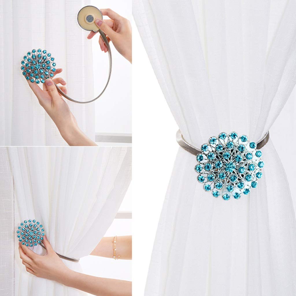 Fermatenda Magnetico Con Fiore Di Cristallo - Estensibile, Antiscivolo, Per Decorare Tende In Casa E Ufficio - Foto 6