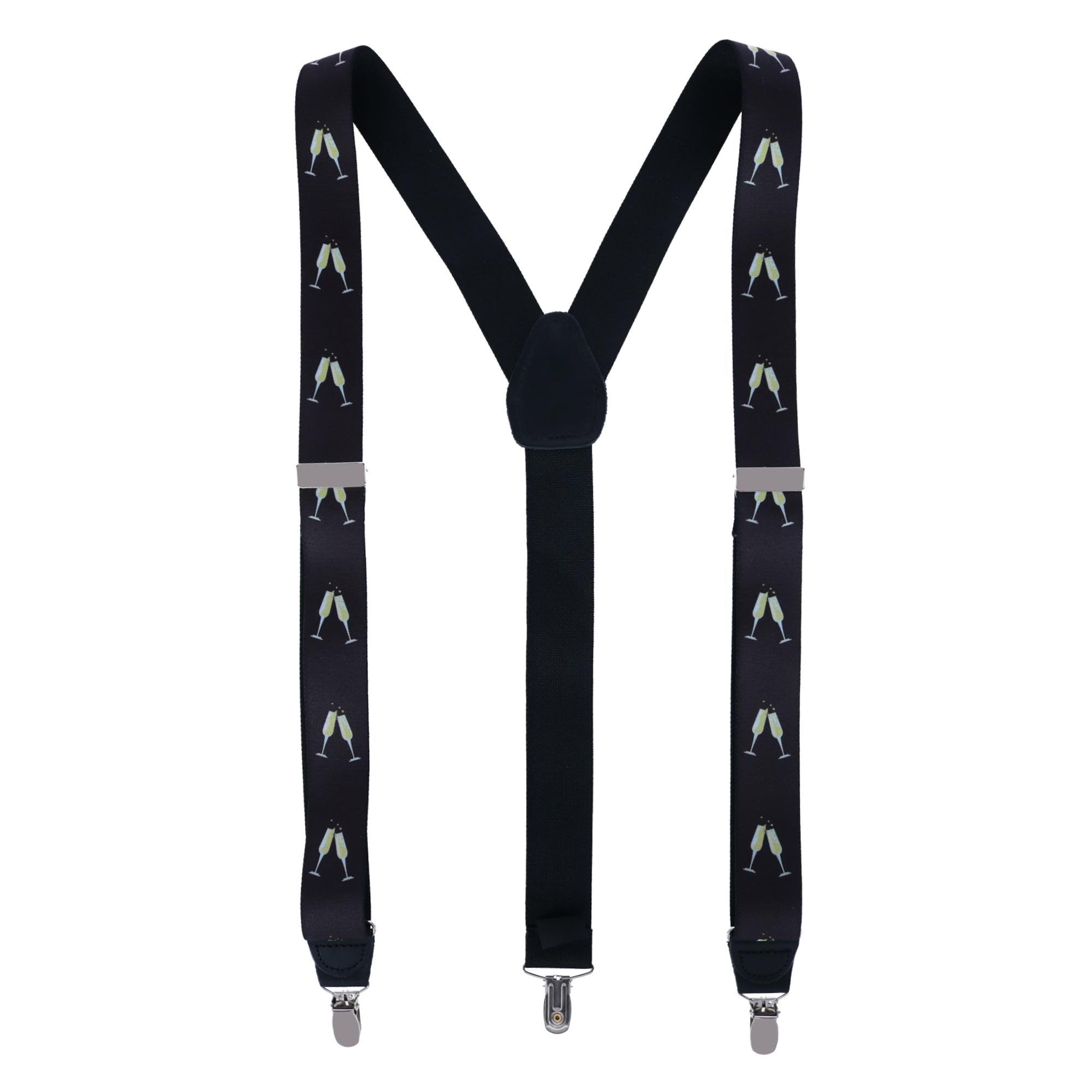 Ascentix Champagne Bottle Print Clip End Suspenders, Black