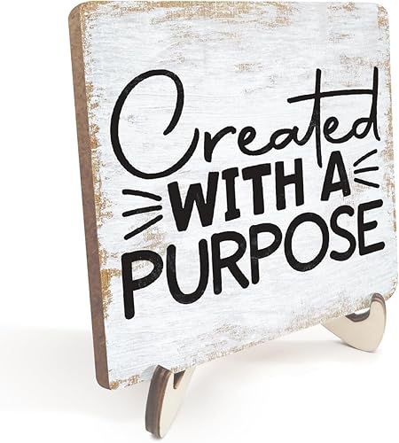 Miniatura 8 de Letrero de escritorio inspirador de madera rústica, 5.1 x 5.1 pulgadas, material de madera, soporte de mesa para decoración del hogar u oficina