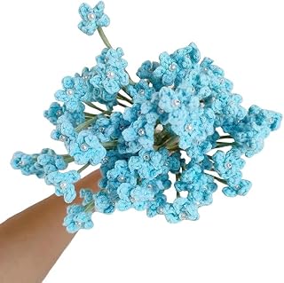 Handmade Babys Breath Artificial Flowers, 6pcs Crochet Artificial Baby's Breath Fake Flowers, Knitted Real Touch Gypsophila Bouquet for Wedding Christmas Party Home Decor (Blue)