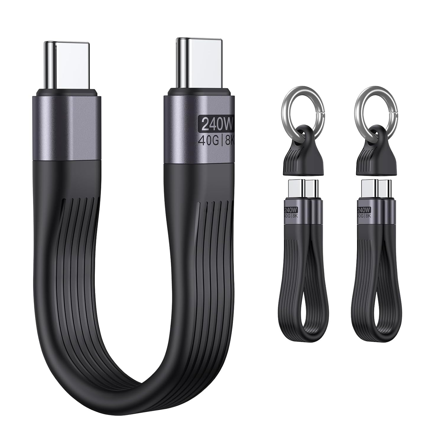 VAFOTON 240W USB4.0対応 USB Cケーブル（2本セット）13cm 超短 鍵付き 持ち運び便利 PD3.1急速充電 8K60Hz映像出力 40Gbps高速データ転送 Thunderbolt3/4対応 1Phone16 15 MaBook 1Pad SteamDeck VR用 ブラック