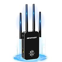 NEWFAST Ripetitore WiFi Potente per Casa, 1200Mbps WiFi Extender Dual Band 2.4GHz, 5GHz con 4 Antenne ad Alto Guadagno, Porta Ethernet, WPS, Display Intelligente, Supporta 3 Modalità(Nero)