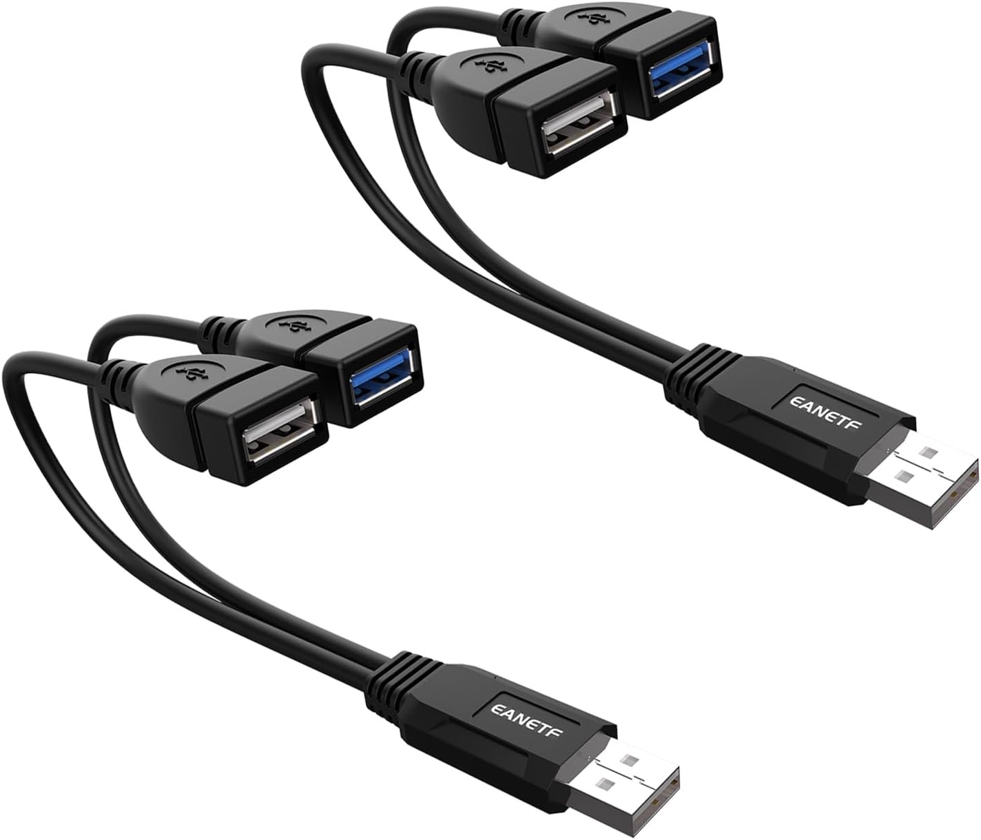 Eanetf USB 3.0 Female to Dual USB Male Splitter Cable, 2 Pack | USB 3.0 female + USB 2.0 female splitter, 2 pack, 1ft cable, For U-disk/hard drive/network card, USB 3.0 only for 3.0 devices