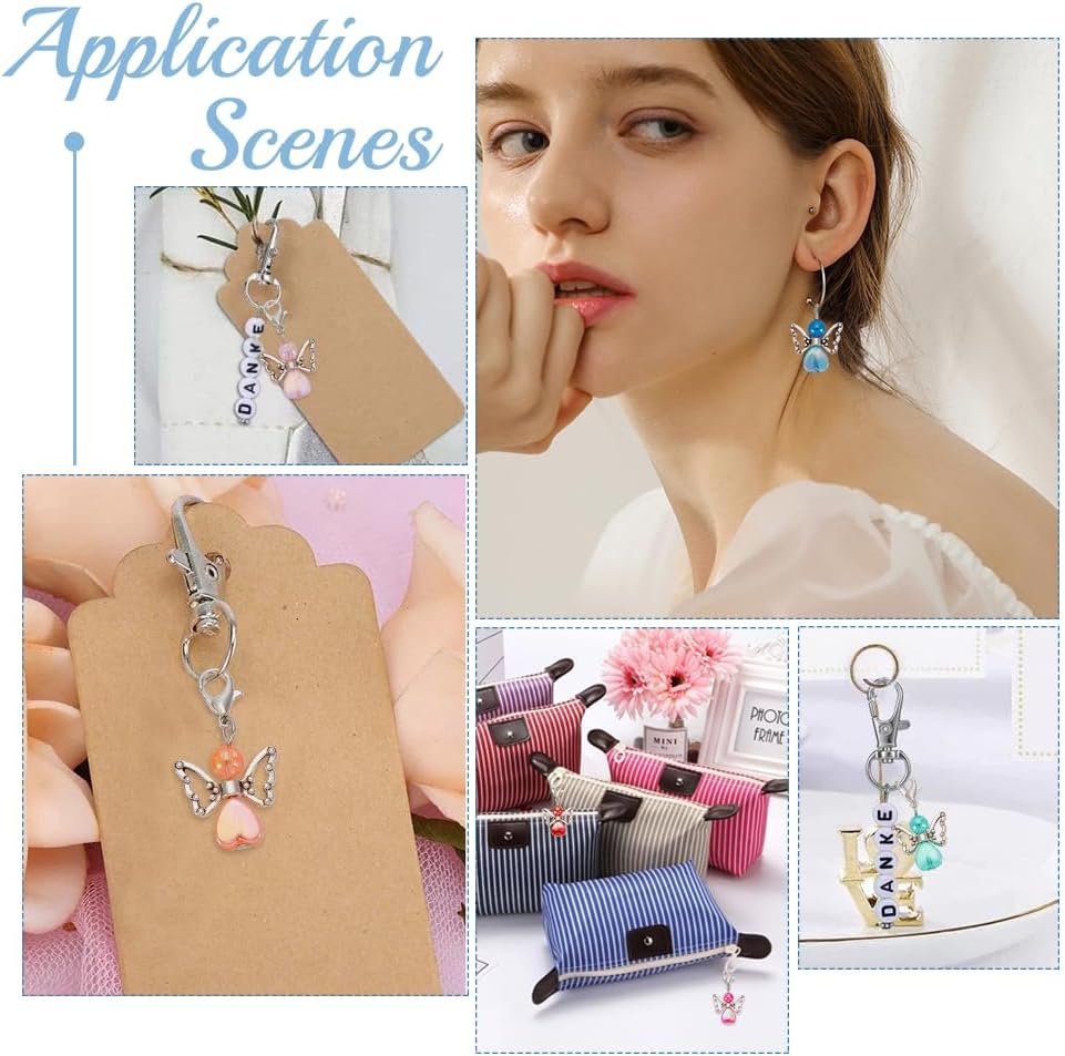 WADORN 60Pcs 10 Colors Angel Wing Charm, Colorful Acrylic Angel Beads Pendants Guardian Fairy Heart Beads Decoration Charms with Alloy Claw Clasps for DIY Bracelet Earring Jewelry Making Crafts - Image 5