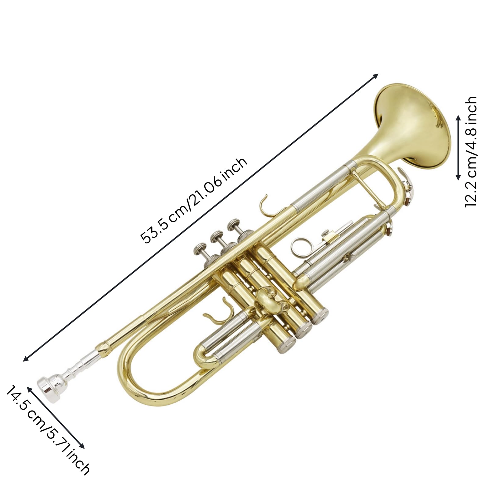 Tromba in Sib Tromba in Ottone Strumento a Fiato Bocchino con Custodia Tubo in Ottone Leggera E Maneggevole con Accessori Inclusi Adatta per Principianti Orchestrale Concerto Casa