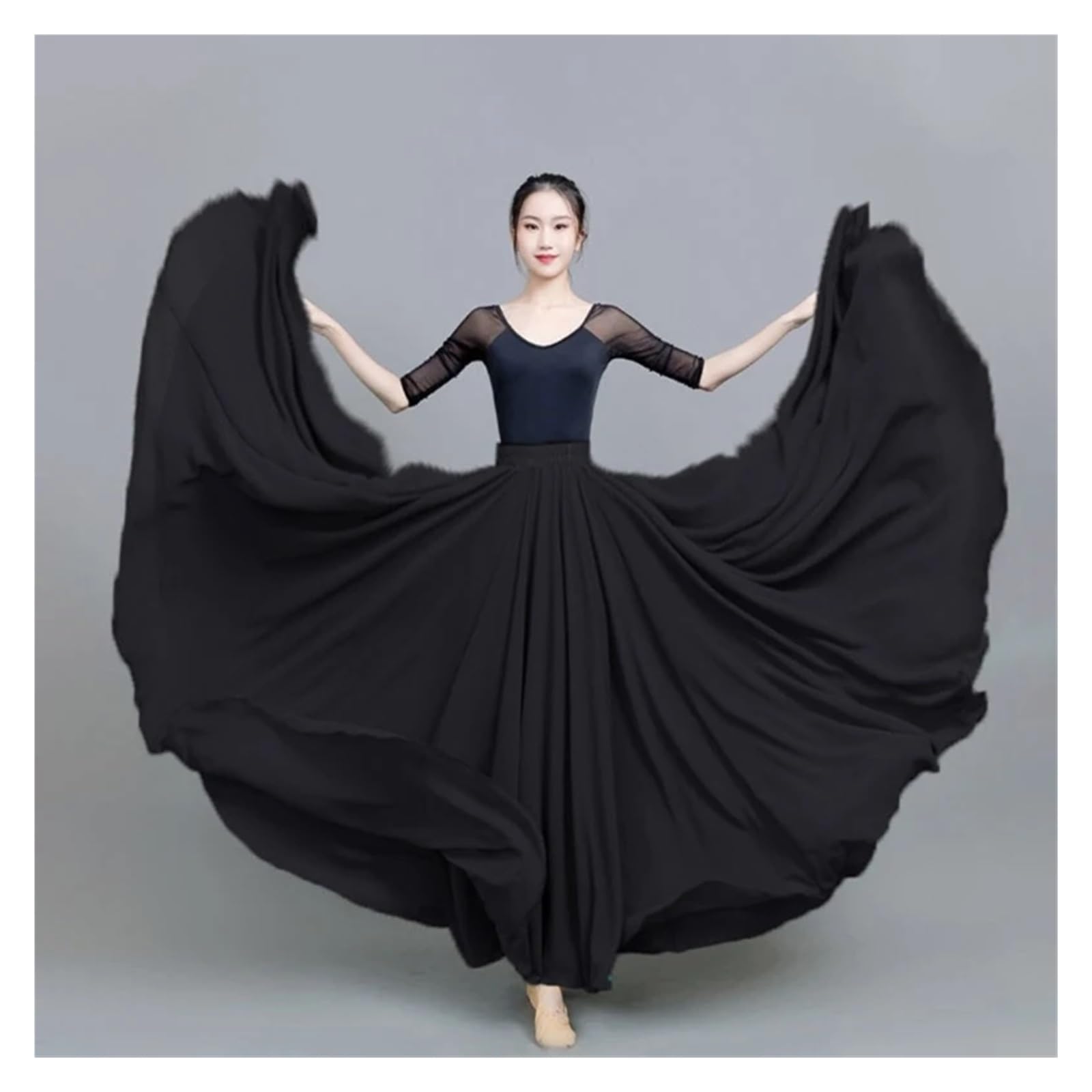 Jupe Longue Femme Jupe de Danse lyrique for Femmes, Double Couche, en Mousseline de Soie, Taille élastique, Grande Jupe Longue for Les Festivals de Danse