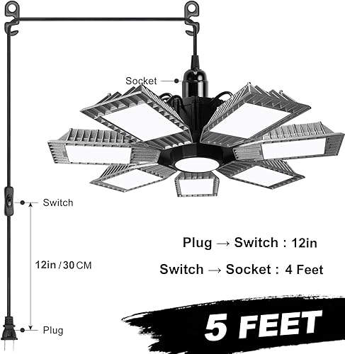 Miniatura 5 de Luz LED de garaje, luz LED ultra brillante de 250 W con 7 paneles ajustables, 25000LM 6500K luces LED de techo de garaje deformables para garaje,