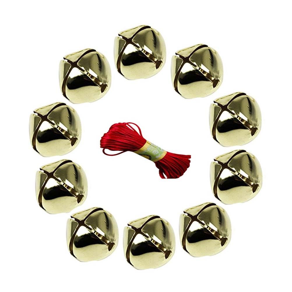 Supvox Gold,Golden,Red 50Pcs 20Mm Gold Electroplated Craft Bells With 20M Red Rope Set For Christmas Tree Decoration Diy Jewelry Wrapping And Holiday Crafts