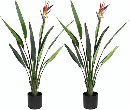 Miniatura 1 de momoplant Árboles artificiales de pájaros del paraíso de 3.3 pies, plátano falso en maceta, paquete de 2, palmera tropical sintética para decoración