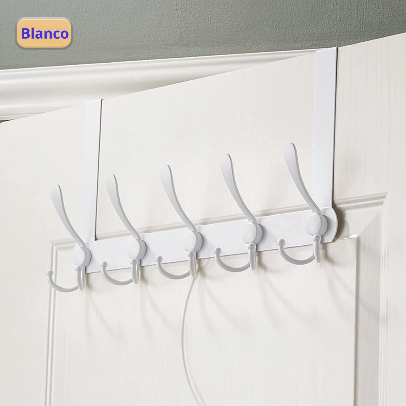 LYLIN Perchero Puerta, Colgador Puerta en Acero Inoxidable con 15 Ganchos, para Marco de 2 cm de Grosor, Ganchos de Perchero para Dormitorio Baño Pasillo y Cocina Blanco