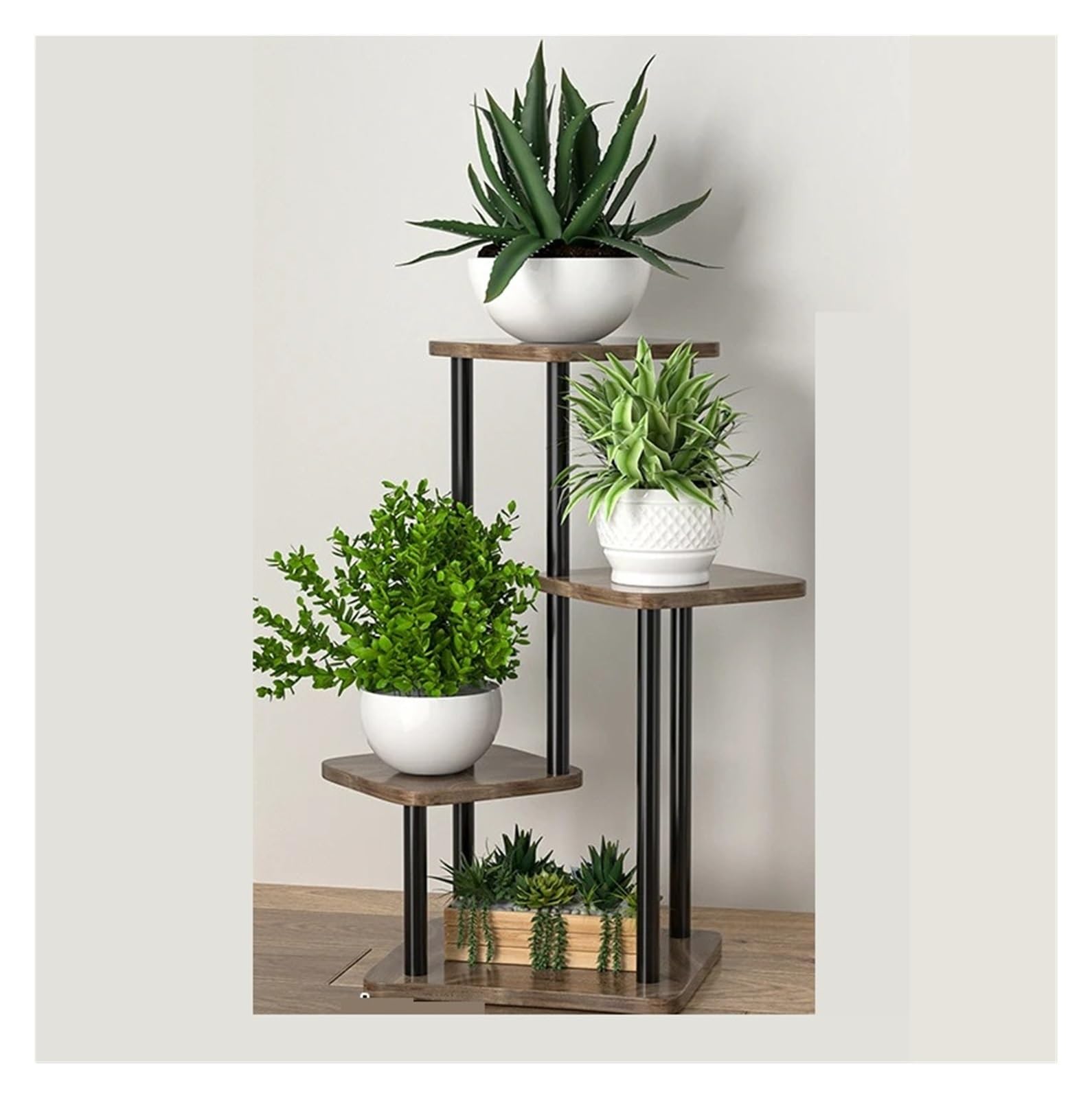LINYpA66 Plant Stand Indoor Plant Stand for Flowers Wooden Storage Shelf 4/5/6 Tier Flower Planter Rack Indoor Display Multiple Pot(B-4layers black)