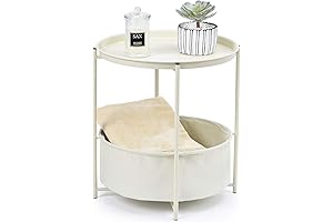 TOOLF End Table, Cream Beige Side Table with Detachable Tray