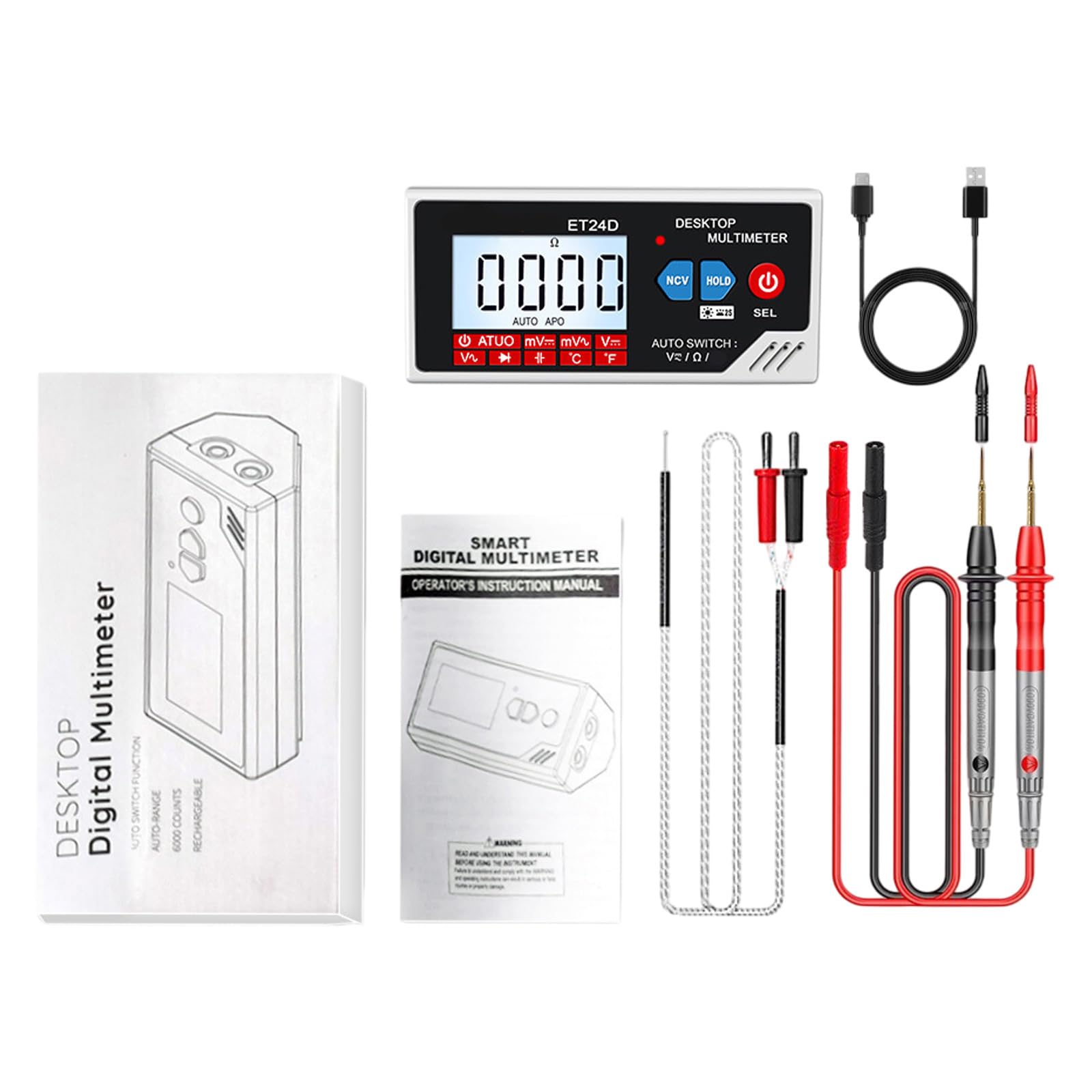 6000 Counts Professional Digital Multimeter with Clear LCD Display for Electrical Diagnostics Measuring Voltages Current Handheld Digital Multimeter