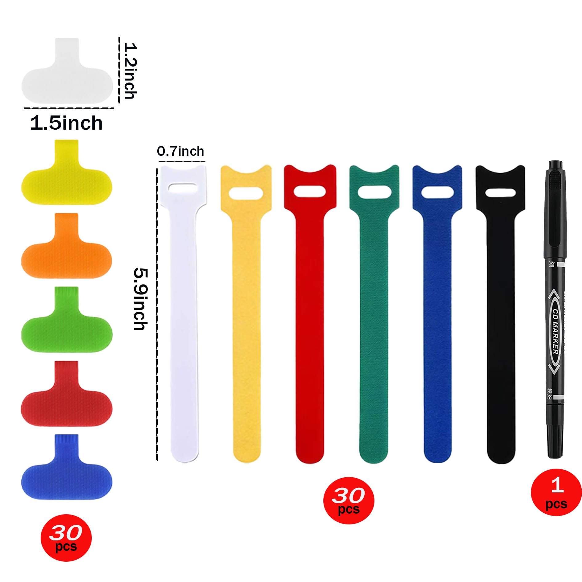 Confezione da 60 etichette riutilizzabili per cavi e kit organizer per cavi, etichette colorate scrivibili con pennarello + 30 fascette per la gestione dei cavi elettronici a casa e ufficio