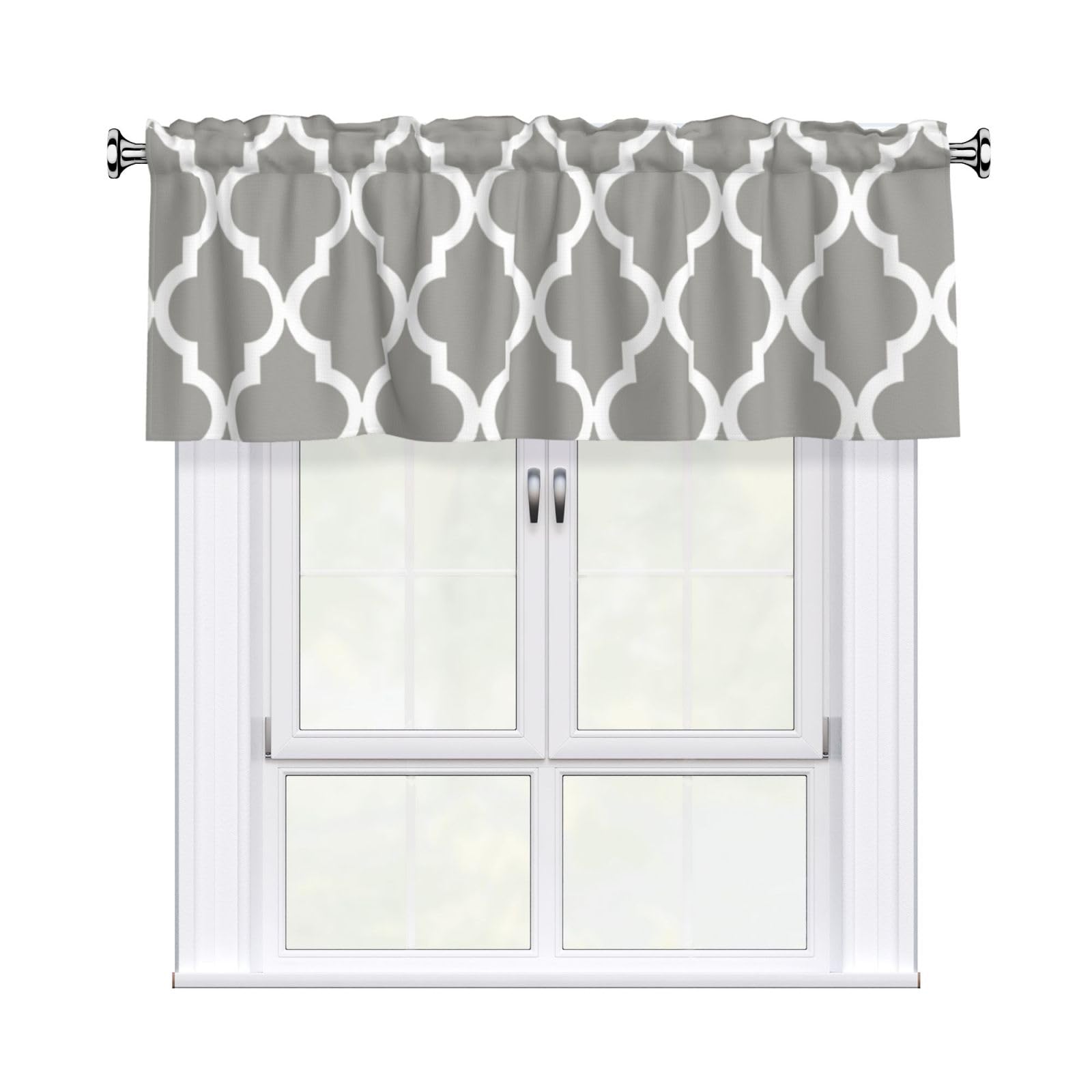 Poadnly As Picture Moroccan Grey,Windows Curtain Valances,Curtain Topper Valance For Living Room 54X18 In