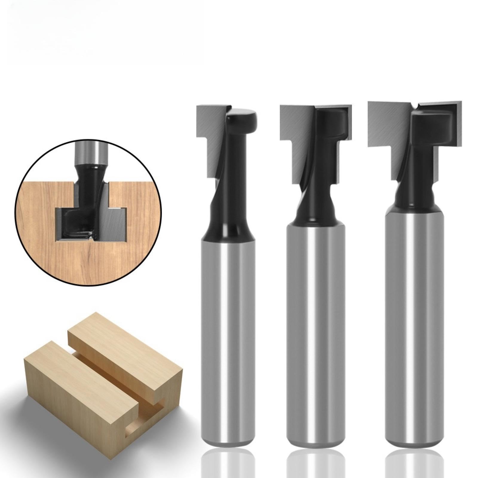 Fresa de carburo para ranurar en T con vástago de 8 mm, para madera, para ranurar pernos hexagonales, fresas de ranurado en T (3 unidades)