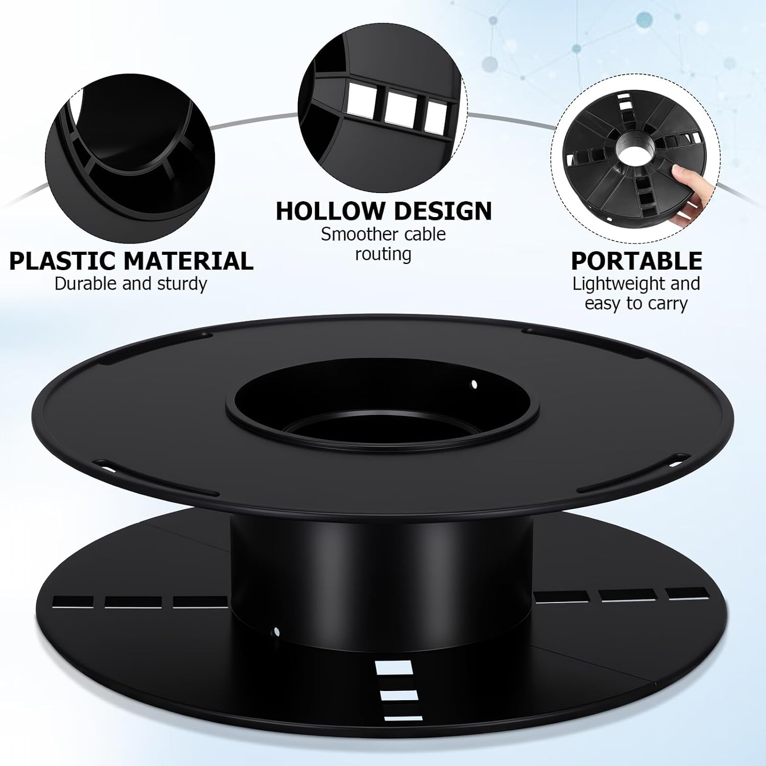TEHAUX Plastic Cord Reel Cable Spooler 1kg Black Hollow Plastic Wire Organizer for Camping and Motorhome Cord Management