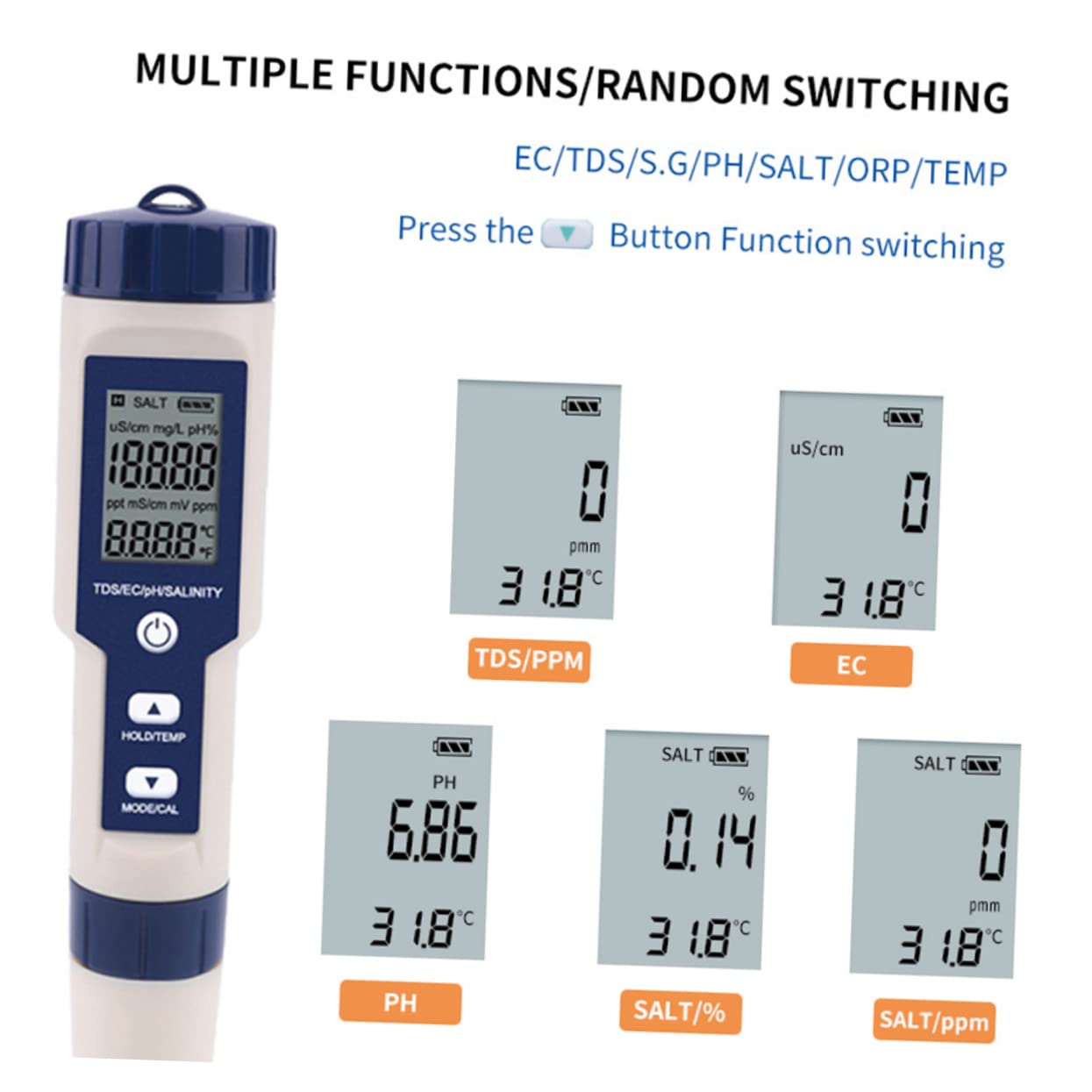 Tester di Salinità Digitale per Acquari e Piscine Sonda ad Alta Sensibilità, Misuratore EC in Plastica, Alimentato a Batteria Lr44, per Acqua Salata